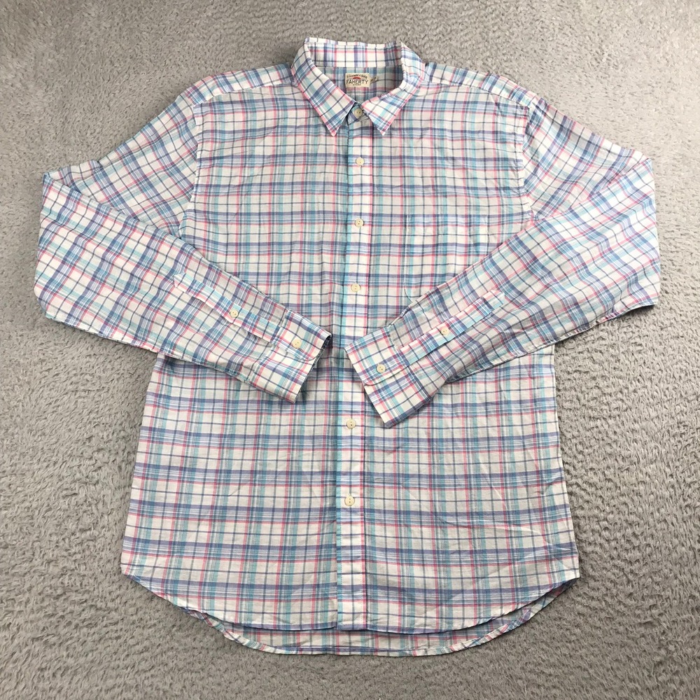 Faherty Button Down Shirt Mens XL White Plaid Long Sleeve Wocen Casual Coastal